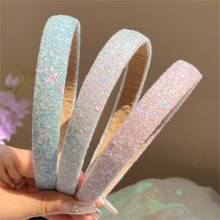 3PCS Glitter Headbands Non Slip Headband, Sparkle Wide Padded Headbands Head Band,Hair Accessories for Women for Birthday Party Favors